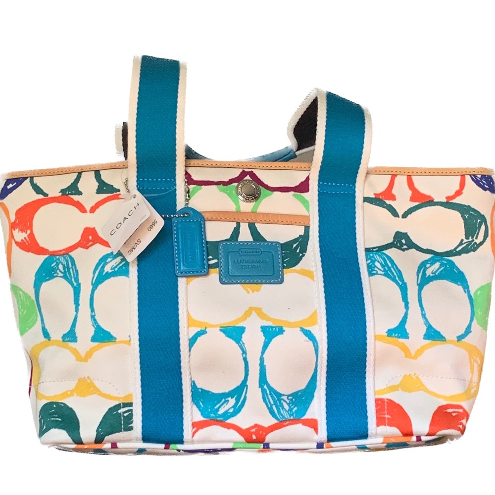 Coach Hampton Scribble Canvas and Leather Tote